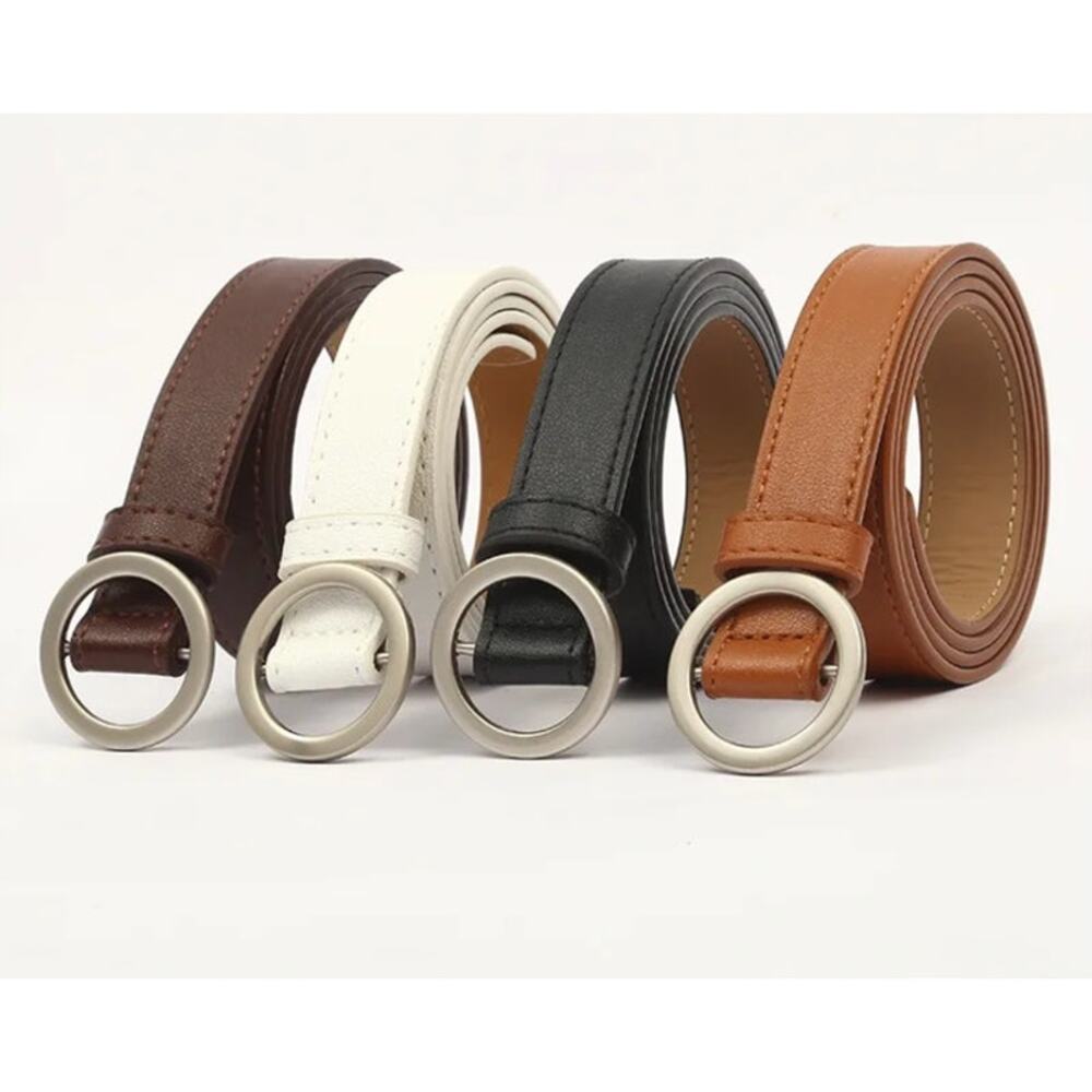 BELT Camel Tan NEW 41" Long Vegan Leather Adjustable Belt Silver Metal - Picture 5 of 5